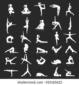Iconos de ejercicios de Yoga establecidos. Ilustración vectorial.