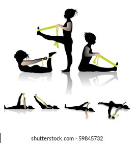 Yoga postures of sun-moon style with ribbon