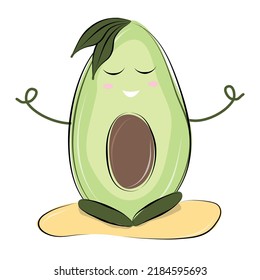 Práctica de yoga. Aguacate en diferentes poses de yoga. Asanas. Estilo de vida saludable. Caricatura. Ilustración plana colorida.