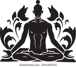 Ilustración vectorial de silueta negra de práctica de yoga