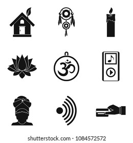Yoga practice icons set. Simple set of 9 yoga practice vector icons for web isolated on white background