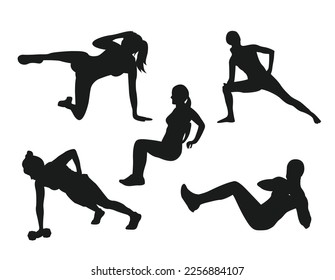 Yoga practice isolated vector Silhouettes 