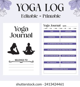 Plantilla de registro de prácticas de yoga imprimible editable