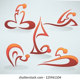 yoga practice and other woman exercise, vector collection of signs and symbols