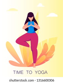 Yoga practice. Woman meditating. Cartoon character in flat style. Active healthy lifestyle. Vector illustration