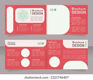 Diseño de plantillas de folletos de promo de estudio de prácticas de yoga. Juego de simulación de folletos de media pliegue con espacio de copia para texto. 2 folletos en papel editables. Itim Regular, Roboto Light, fuentes medias usadas