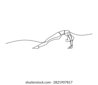 Yoga practitioner engages in a graceful backbend depicted with an elegant continuous line art style perfect for illustrating health and flexibility