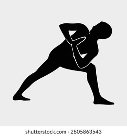 Yoga practitioner performing a revolved lunge pose in vector illustration