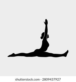 Yoga practitioner performing a split pose on black vector illustration