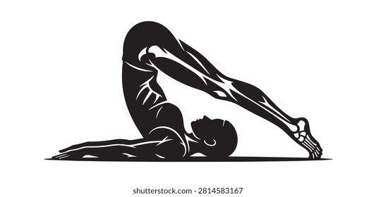 Yoga practitioner in plow pose silhouette for wellness and fitness art