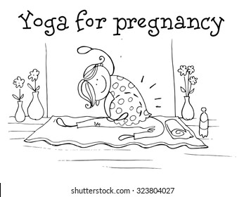 Yoga for pregnancy. Kids Health. Graphics sketch in vector.