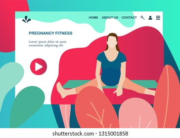 Yoga for pregnant woman banner template in a modern cartoon style. Prenatal yoga website page. Vector illustration