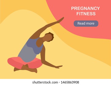 Yoga for pregnant woman banner template in a modern cartoon style. Prenatal yoga website page. Vector illustration