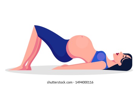 Yoga for pregnant woman concept. Fitness and sport during pregnancy. Healthy lifestyle and relaxation. Isolated vector illustration in cartoon style