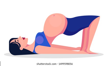 Yoga for pregnant woman concept. Fitness and sport during pregnancy. Healthy lifestyle and relaxation. Isolated vector illustration in cartoon style