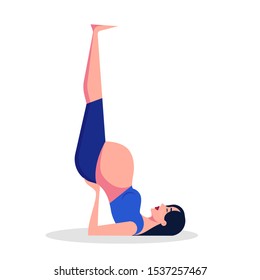 Yoga for pregnant woman concept. Fitness and sport during pregnancy. Healthy lifestyle and relaxation. Isolated vector illustration in cartoon style