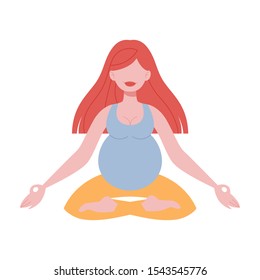 Yoga for pregnant woman concept. Fitness and sport during pregnancy. Healthy lifestyle and relaxation. Isolated vector illustration in cartoon style