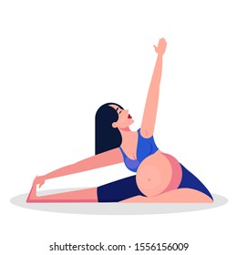 Yoga for pregnant woman concept. Fitness and sport during pregnancy. Healthy lifestyle and relaxation. Isolated vector illustration in cartoon style