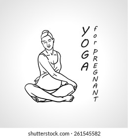 Yoga for pregnant woman, gymnastics for pregnant. Black and white outline illustration of the pregnant woman. Vector illustration.