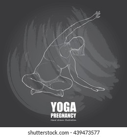 yoga for pregnant women. chalk drawing style. chalkboard vector illustration. yoga background.