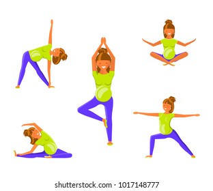 Yoga for pregnant women in flat style. Character isolated on white background. Vector Illustration eps 10