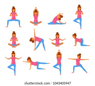 Yoga for pregnant women in flat style. Set of characters isolated on white background. Vector Illustration eps 10