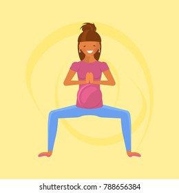 Yoga for pregnant women in flat style. Character isolated on white background. Vector Illustration eps 10
