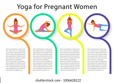 Yoga for pregnant women infographic in flat style. Flyer with characters isolated. Vector Illustration eps 10