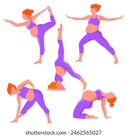 Yoga for pregnant women set.Active pregnancy.Pregnant women doing yoga.Vector illustration