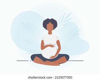 Yoga for pregnant women. Yoga and sports for pregnant women. Banner in blue tones for you. Vector illustration in cartoon style.