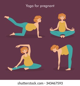 Yoga for pregnant women. Vector isolated illustration. Cartoon character. 