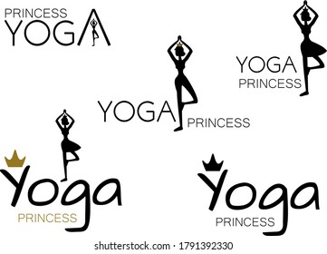 Yoga princess logo design Lettering and yoga woman silhouette