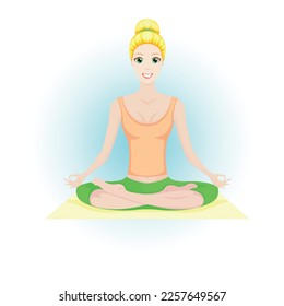 Yoga as a procedure for a beneficial effect on women's health, good mood, girl, lady, plasticity, flexibleness, health, immunity, smile, vector, illustration, health, beauty
