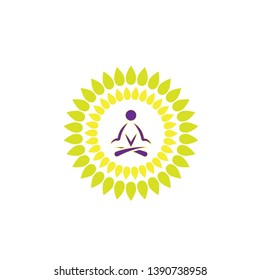 yoga, relax logo with leaf