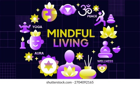 Patrón de yoga y mindfulness y diseño de Ilustración vectorial de iconos