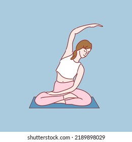 Yoga, relaxation, meditation, concept. Young woman practicing yoga. Hand drawn style vector illustrations.