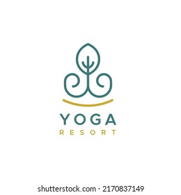 Yoga resort logo. Outline floral symbol. Concept of meditation, luxury, physical and mental health. Vector illustration, flat design