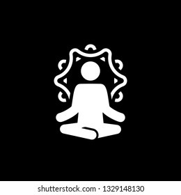 Yoga Retreat and Meditation Icon. Flat Design Yoga Poses with Mandala Ornament in Back. Isolated Illustration.