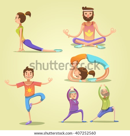 Yoga Retro Cartoon Set Men Women Stock Vector (Royalty Free) 407252560