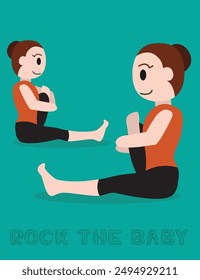 Yoga Rock the Baby Cartoon Vector Illustration