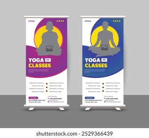 Yoga Roll-up Banner Template is a sleek and modern design promoting yoga class