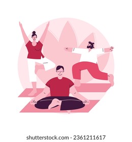 Yoga school abstract concept vector illustration. Yoga and fitness studio, meditation practice school, certified instructor, class level, buy subscription online, vipassana abstract metaphor.