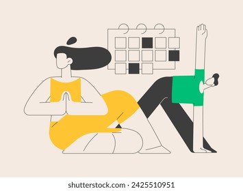 Yoga school abstract concept vector illustration. Yoga and fitness studio, meditation practice school, certified instructor, class level, buy subscription online, vipassana abstract metaphor.