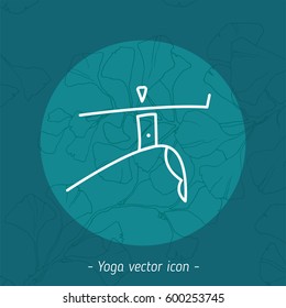 yoga school icon, linear logo design, line yoga badge. Graphic design element in contour for creation of banner for spa center of yoga school studio.