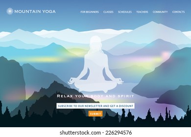 Yoga school website landing page template vector illustration