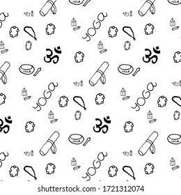 Yoga seamless pattern, yoga word, necklace, yoga mat, yoga day, bracelet, meditation cups, mindfulness set.