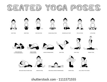 Yoga Seated Poses Vector Illustration Monochrome