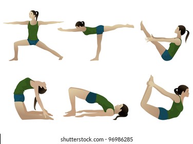 Yoga series 3, six yoga poses on white