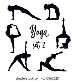 Yoga set 2. Yoga asanas. Poses for yoga. Meditation. Isolated images. Fitness and sport.