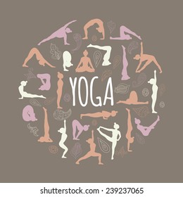 Yoga. Set of asanas (yoga poses).
